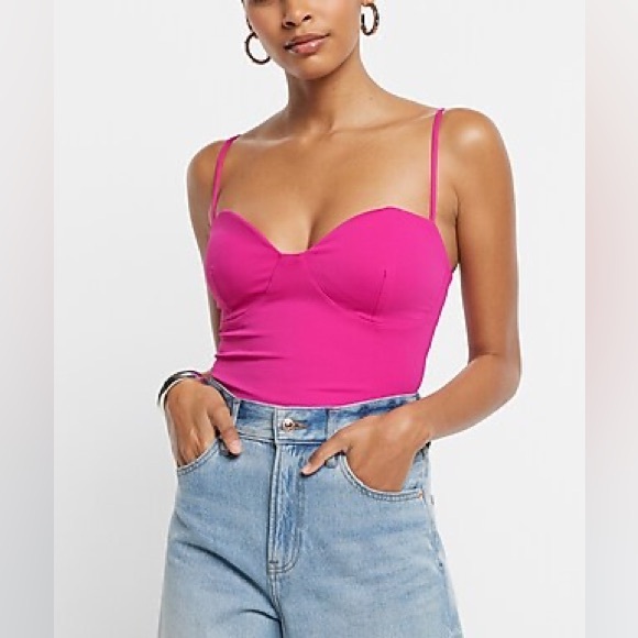 NWT EXPRESS Body Contour High Compression Bustier Bodysuit - Neon Berry - XS - Picture 1 of 12